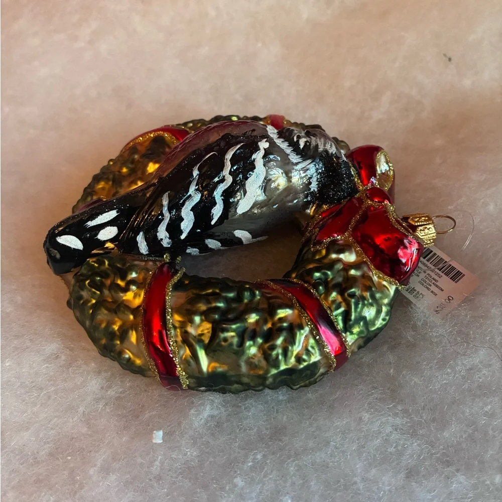Southern Living NIB Festive Bird Mouth Blown Glass Ornaments, Set of 2